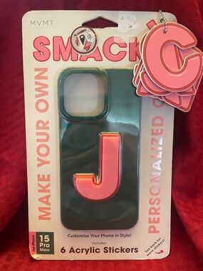 MVMT Smack for iPhone 15 Pro Max. Includes 6 pink acrylic stickers.
